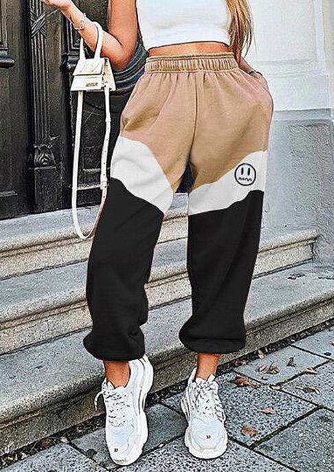 

Color Block Face Elastic Waist Sweatpants, Multicolor, 519017