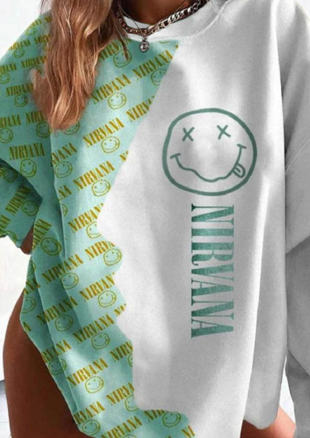 

Nirvana Smiley Color Block Long Sleeve Sweatshirt, Multicolor, 519293