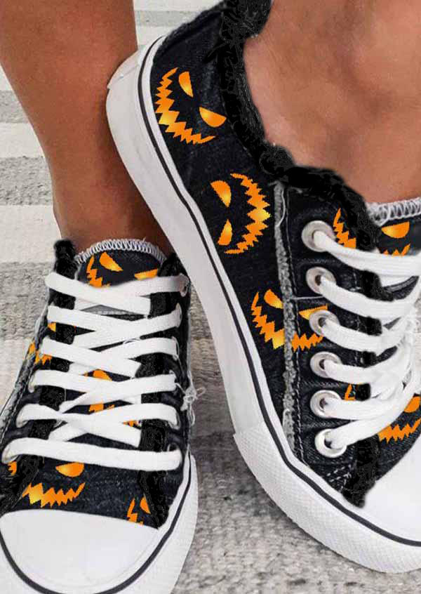 

Halloween Lace Up Flat Sneakers - Black, 517139