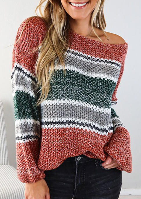 

Color Block Knitted Casual Sweater, Multicolor, 517860
