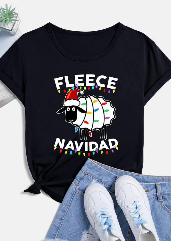 

Fleece Navidad Sheep Christmas Lights T-Shirt Tee - Black, 519346