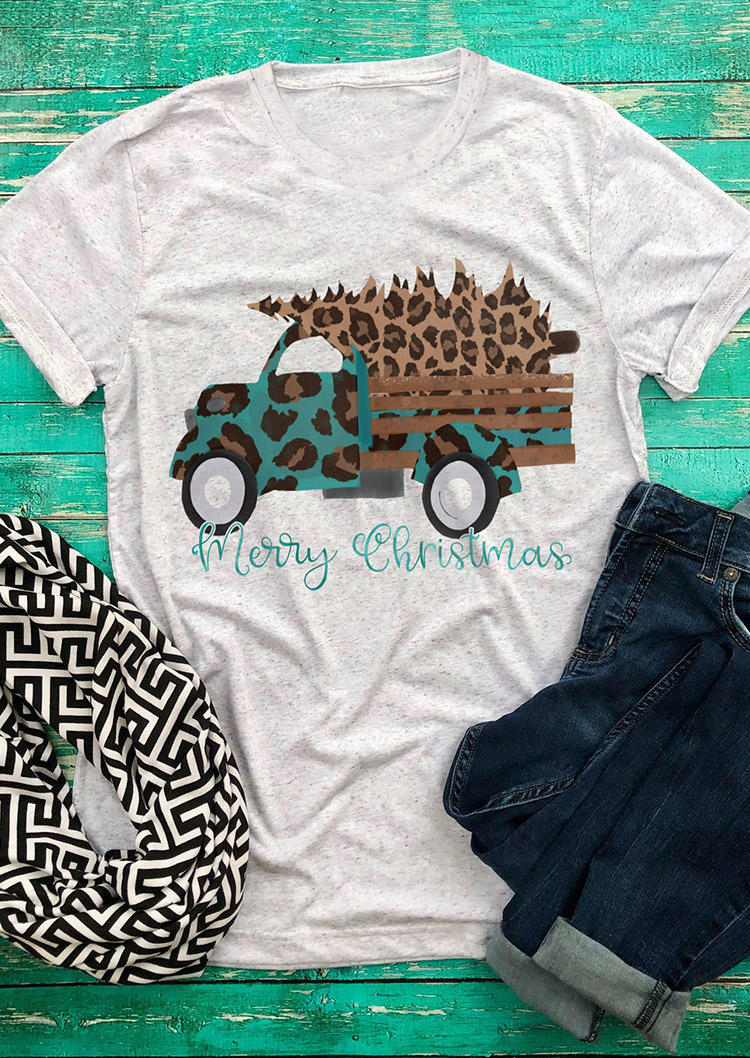 

Merry Christmas Leopard T-Shirt Tee - Light Grey, 519359