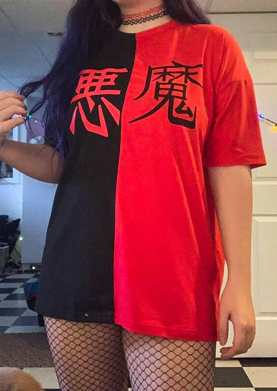 

Chinese Devil Color Block O-Neck T-Shirt Tee, Multicolor, 519448