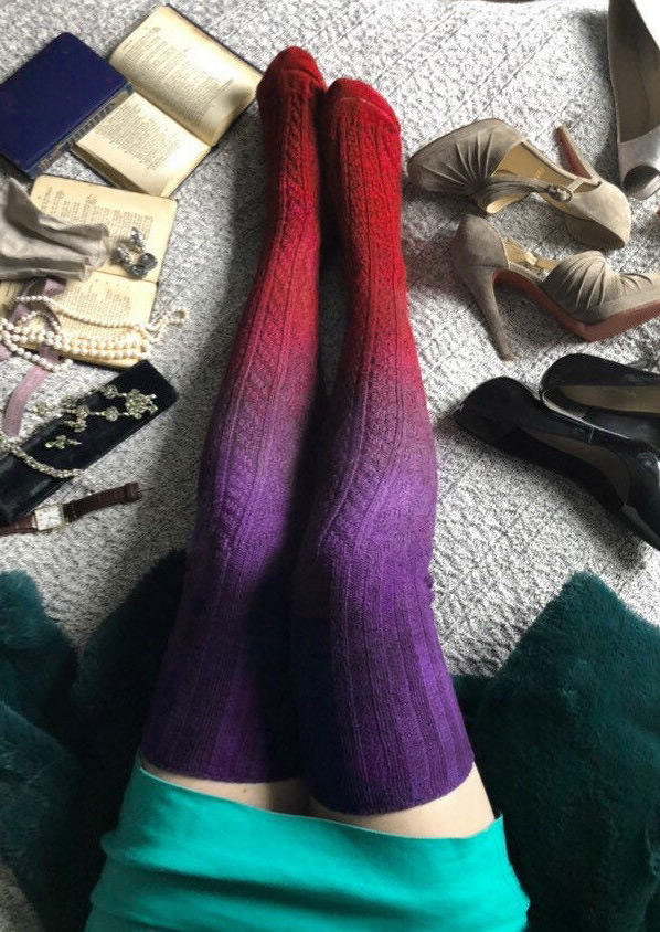 

Gradient Warm Over Knee Long Knitted Socks, Purple, 519477