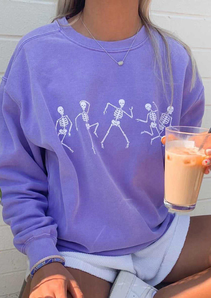 Dancing Skeleton Pullover Sweatshirt - Purple, 516458