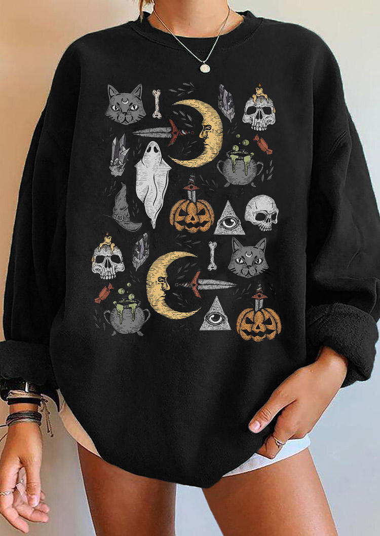 Skull Pumpkin Ghost Moon Sweatshirt - Black