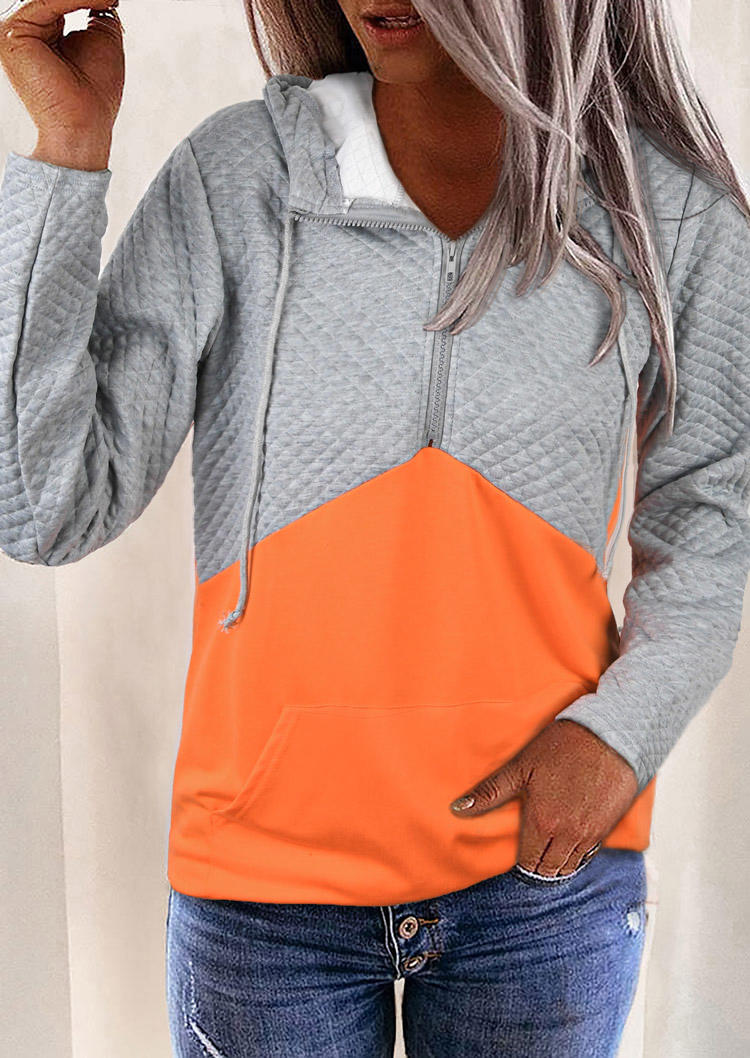 

Color Block Zipper Kangaroo Pocket Hoodie - Gray, 518657