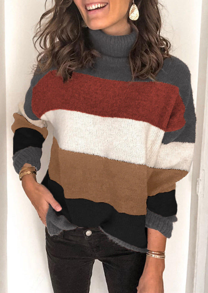 

Color Block Striped Turtleneck Sweater, Multicolor, 518660