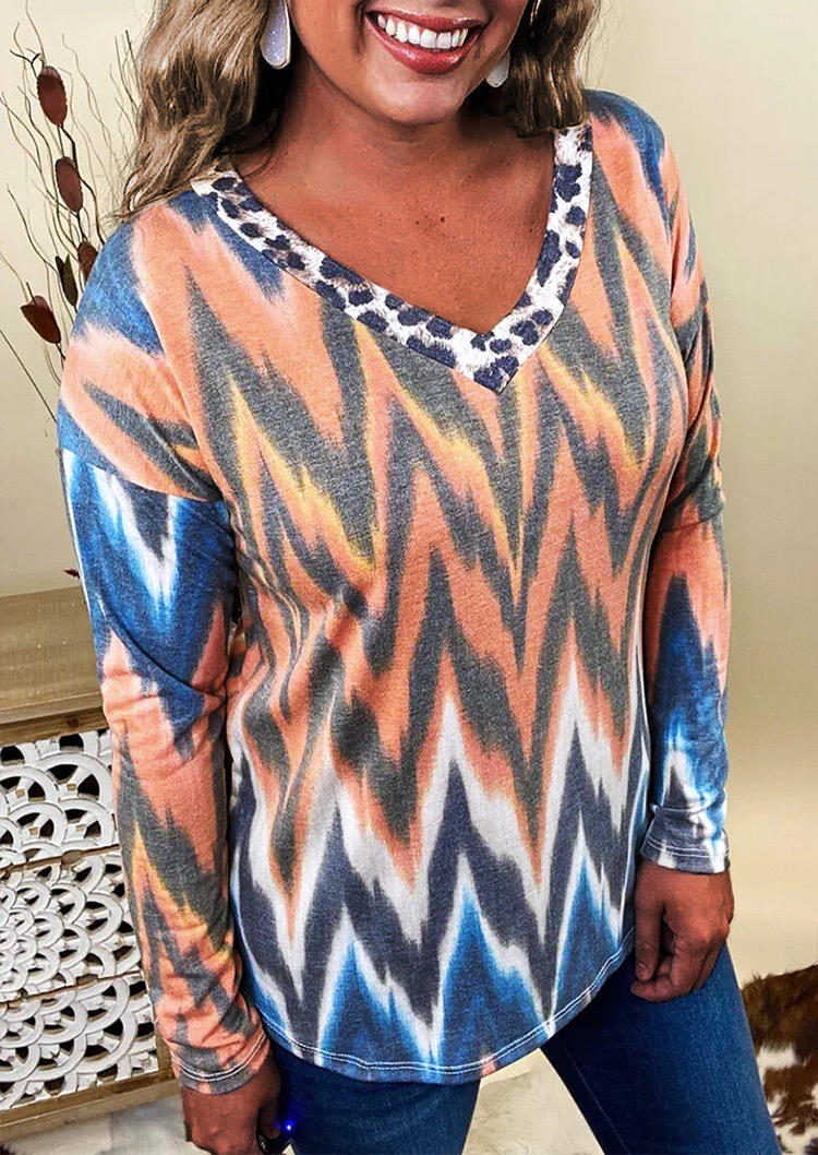 

Leopard Splicing Gradient Long Sleeve Blouse, Multicolor, 518668