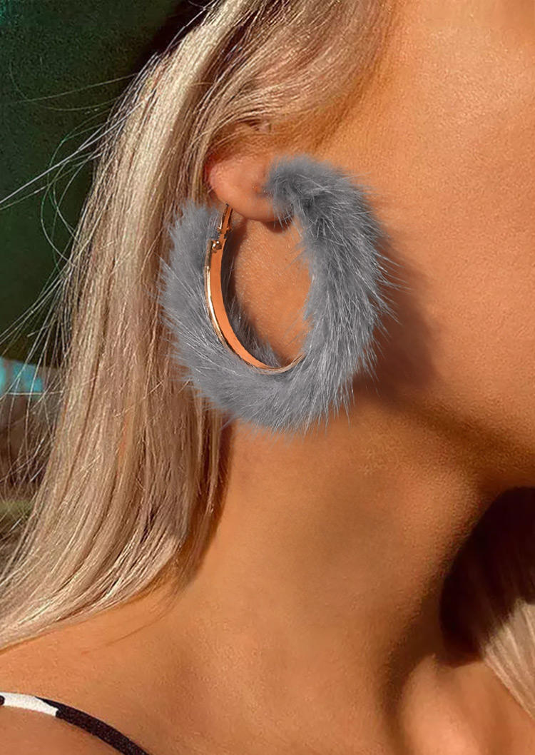 

Fuzzy Circle Alloy Earrings, Gray, 518890