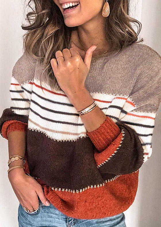 

Striped Color Block Pullover Sweater, Multicolor, 519014