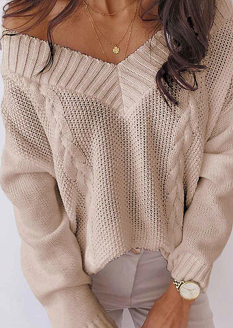 

Twist Knitted V-Neck Long Sleeve Sweater - Apricot, 519315