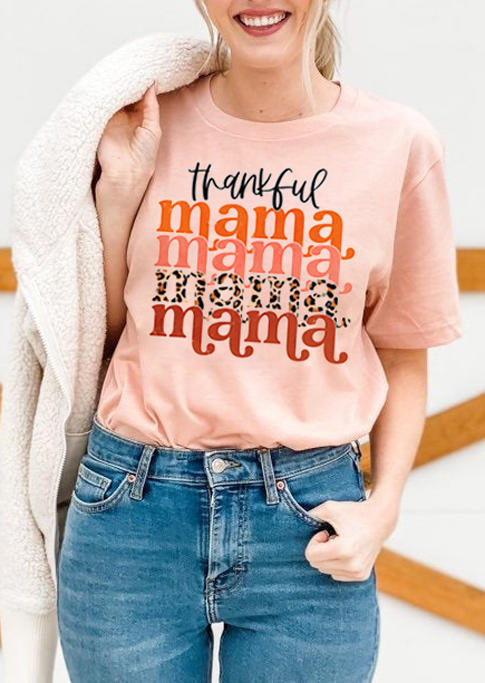 Thankful  Mama Leopard T-Shirt Tee - Pink