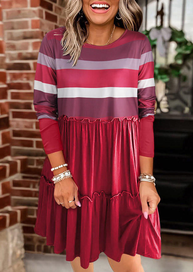 

Color Block Striped Ruffled Mini Dress, Multicolor, 519358
