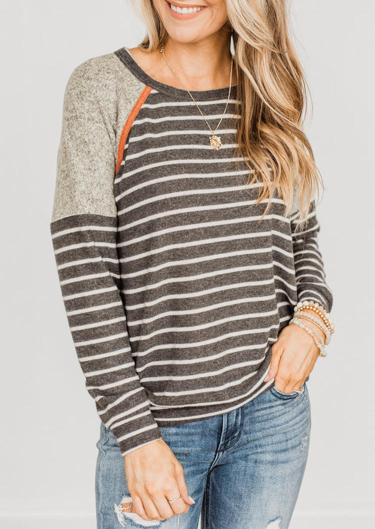 

Striped Color Block Raglan Sleeve Blouse - Gray, 519389