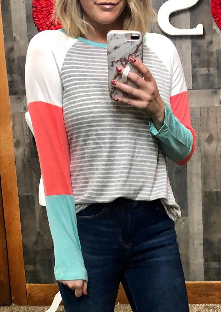 

Striped Color Block Long Sleeve Blouse, Multicolor, 519408