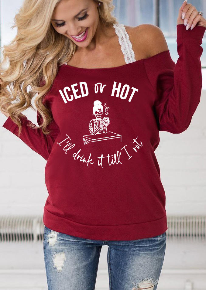 Iced Or Hot Skeleton Pullover Sweatshirt - Burgundy