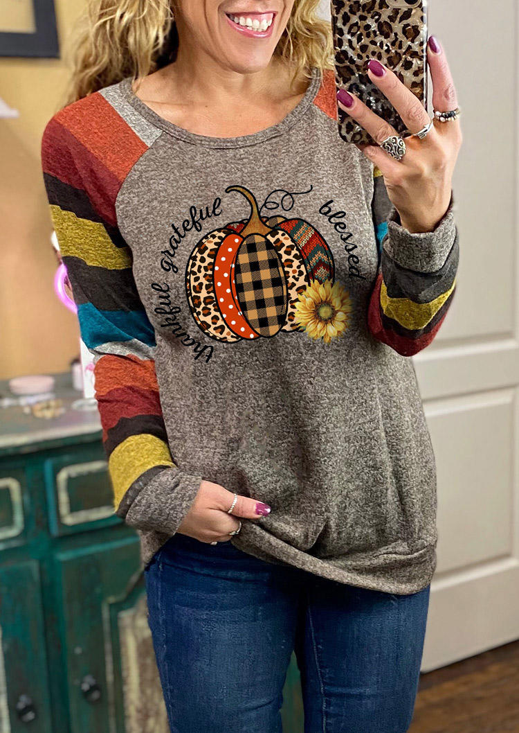 

Thankful Grateful Blessed Leopard Plaid Pumpkin Blouse - Coffee, Brown, 519488