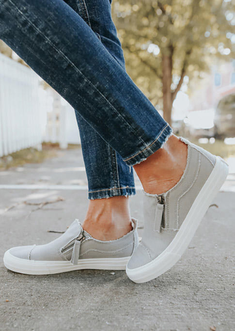 

Zipper Slip On Flat Sneakers - Gray, 519494