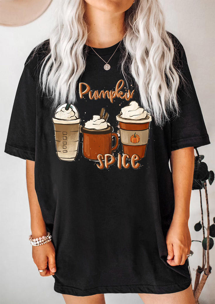 Buy Pumpkin Spice Coffee Latte T-Shirt Tee - Black. Picture