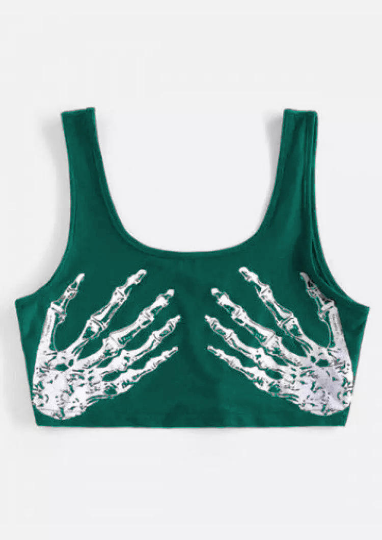 

Halloween Skeleton Hand Crop Tank Top - Green, 519549