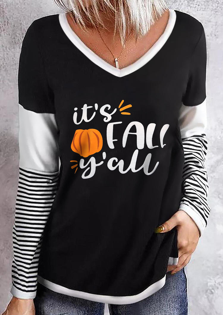 

It' Fall Y'all Pumpkin Striped Blouse - Black, 517938