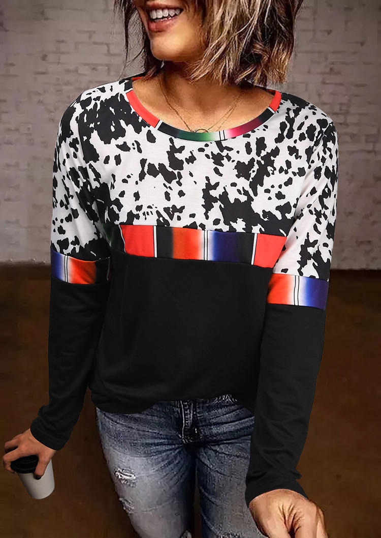 Serape Striped Cow Splicing Sweatshirt - Black