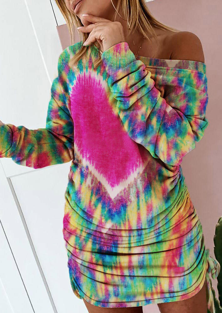 

Tie Dye Love Heart Drawstring Bodycon Dress, Multicolor, 519045
