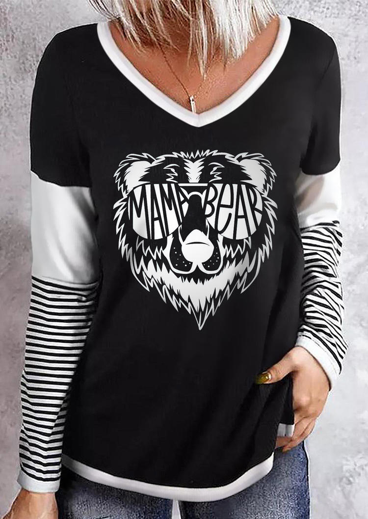 

Mama Bear Striped Long Sleeve T-Shirt Tee - Black, 519221