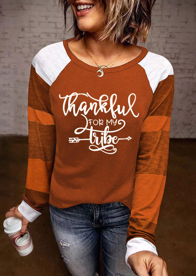 Thankful For My Tribe Long Sleeve T-Shirt Tee - Brick Red