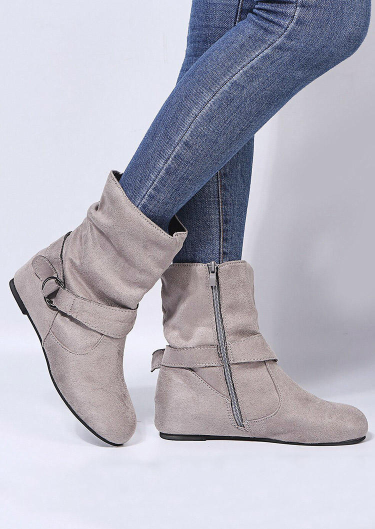 

Zipper Round Toe Flat Ankle Boots - Gray, 519392