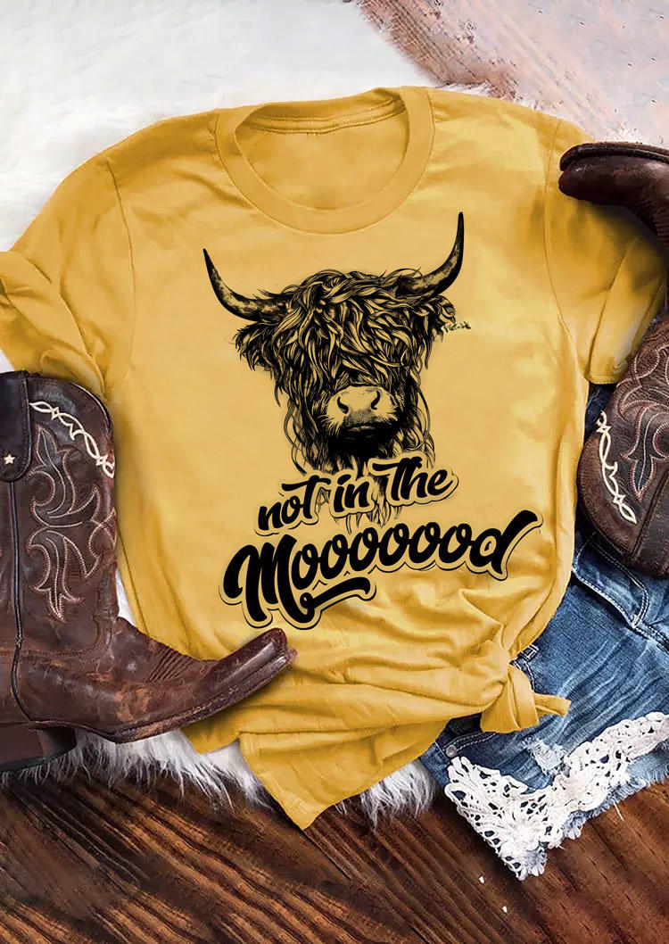 Not In The Mooooood Steer Skull T-Shirt Tee - Yellow