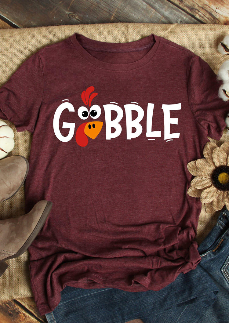Thanksgiving Turkey Gobble T-Shirt Tee - Burgundy