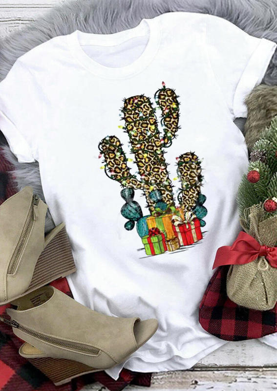 

Christmas Gift Cactus T-Shirt Tee - White, 519576