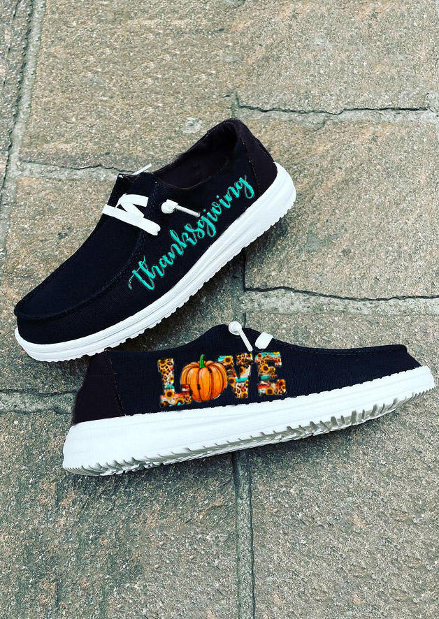 

Thanksgiving Pumpkin Love Slip On Flat Sneakers - Black, 519632