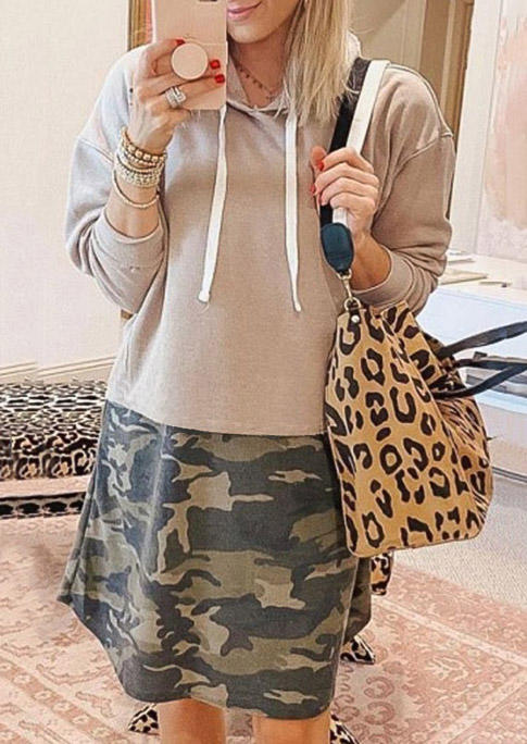 

Camouflage Splicing Drawstring Hooded Mini Dress, Multicolor, 519653