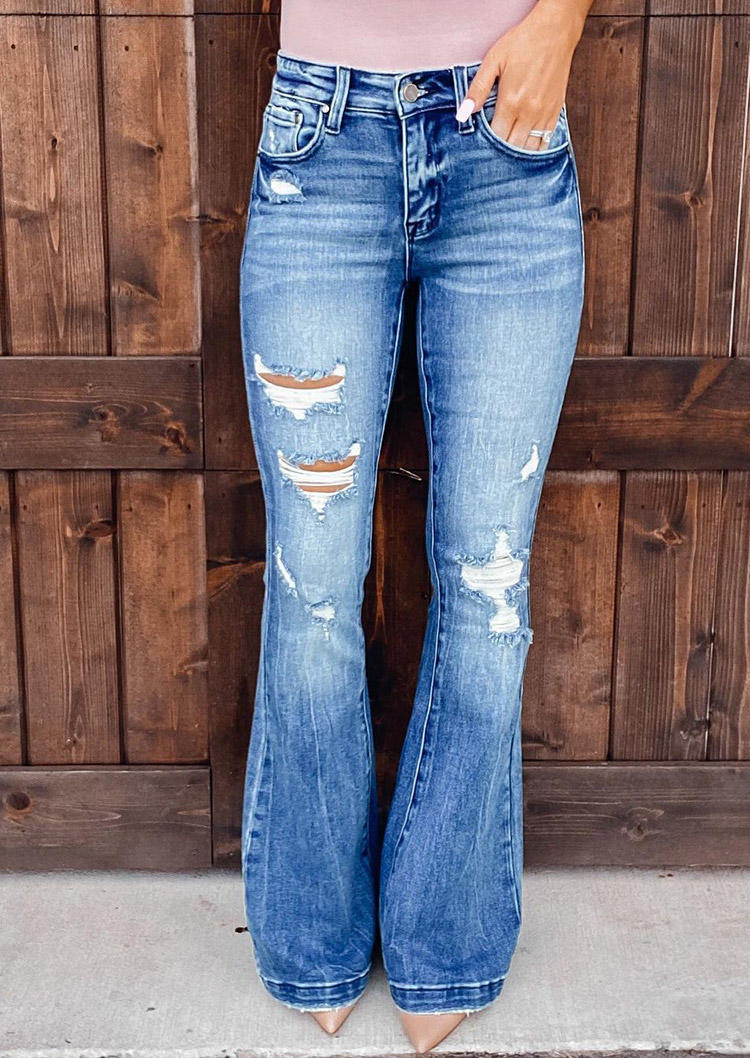 

Ripped Hole Distressed Pocket Denim Jeans - Blue, 519655