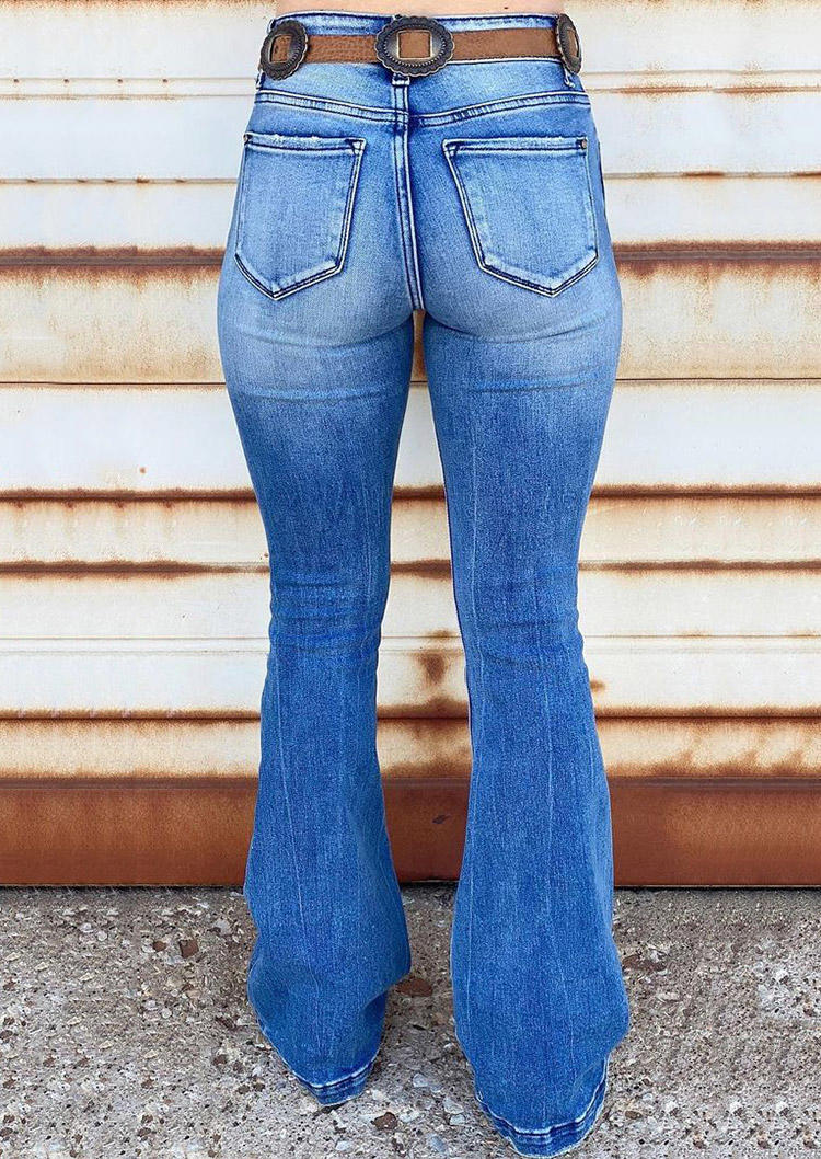 Ripped Hole Distressed Pocket Denim Jeans - Blue