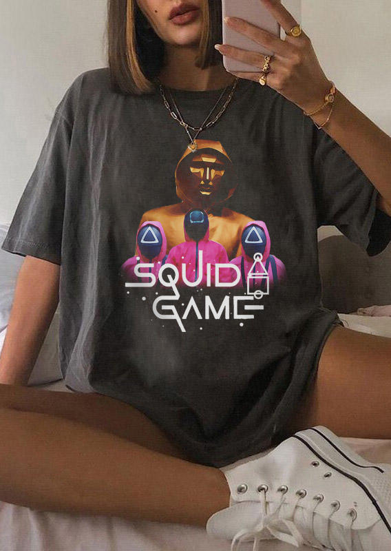

Squid Game Graphic O-Neck T-Shirt Tee - Dark Grey, 519675