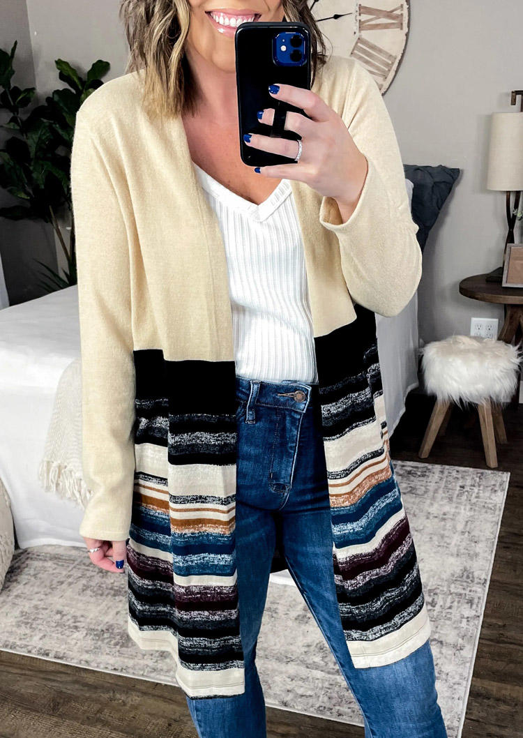 

Colorful Striped Long Sleeve Cardigan - Light Yellow, 519677