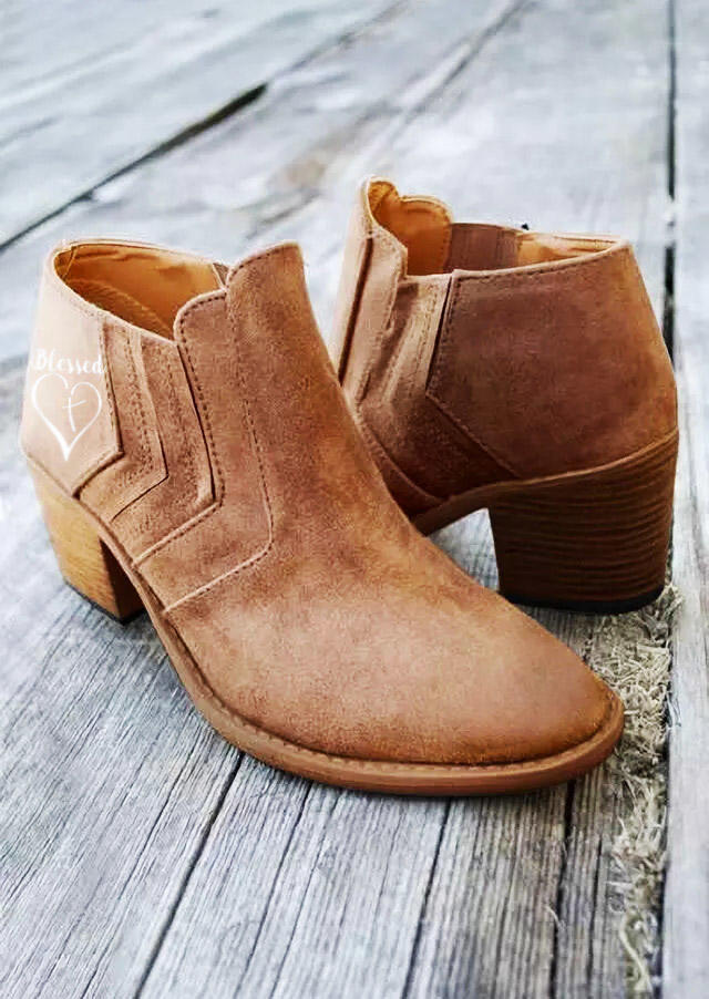 Blessed Love Ruffled Round Toe Heeled Boots - Brown