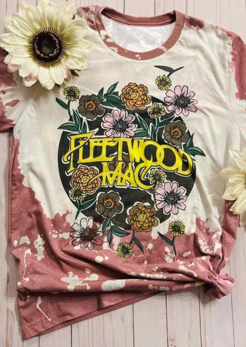 

Fleetwood Mac Floral Bleached T-Shirt Tee - Pink, 519187