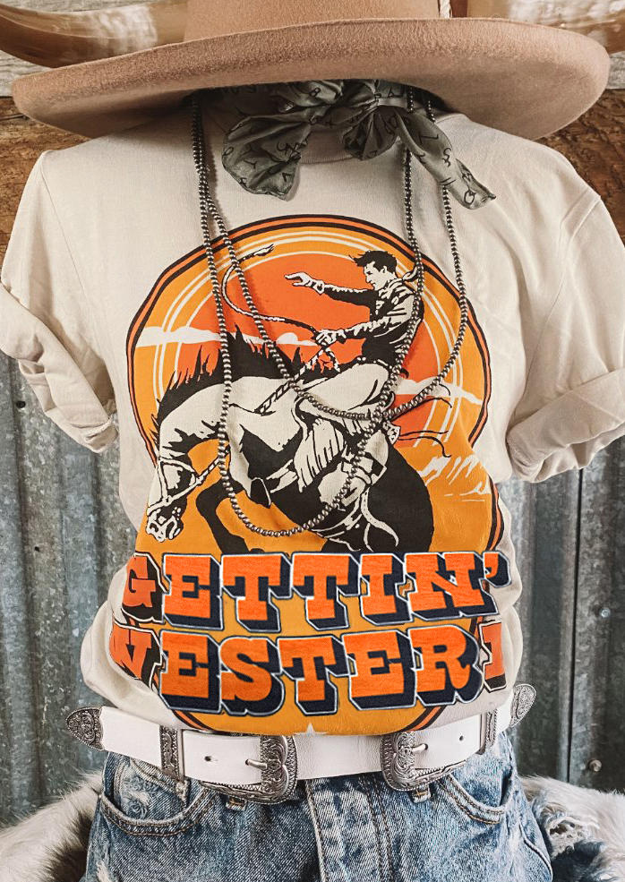 

Gettin' Western Cowboy Horse T-Shirt Tee - Light Khaki, 519192
