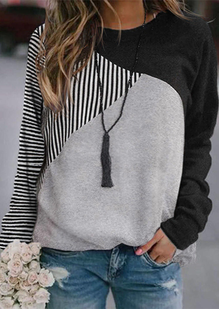 

Color Block Striped Long Sleeve Sweatshirt, Multicolor, 519330