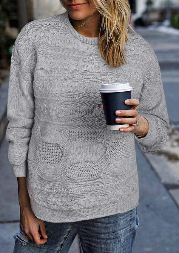 

Crochet O-Neck Drop Shoulde Sweater - Gray, 519426