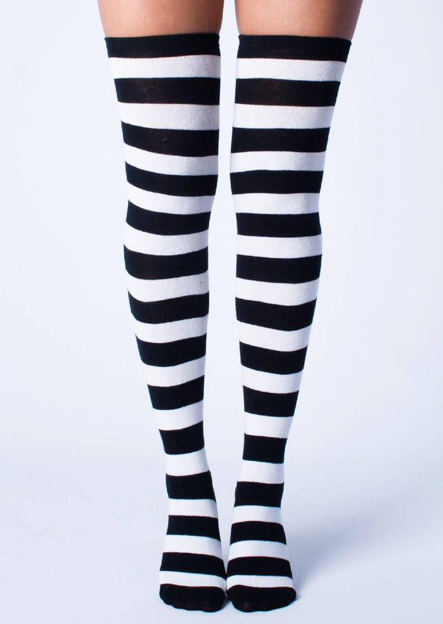 

Striped Warm Thigh-High Socks, Black, 519687