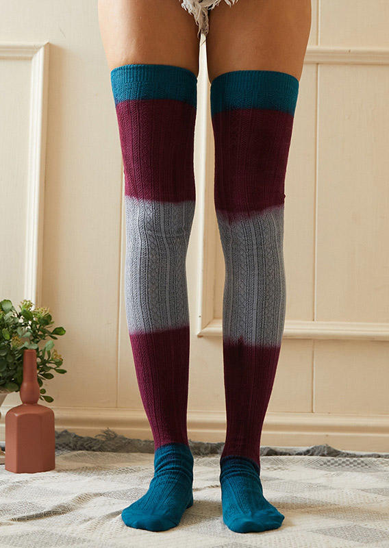 

Color Block Warm Thigh-High Socks, Blue;multicolor, 519710