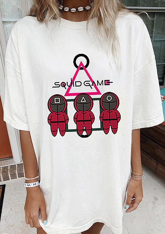 

Squid Game Round Triangle Square T-Shirt Tee - White, 519744