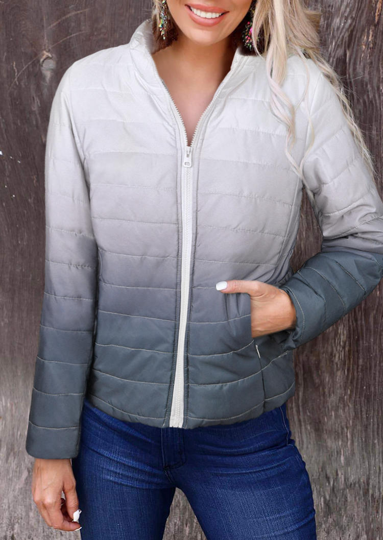 

Gradient Pocket Zipper Long Sleeve Coat - Gray, 519390