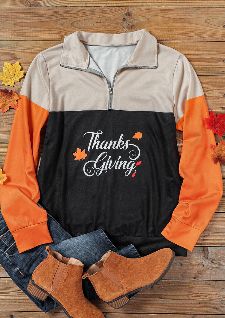 Thanksgiving Maple Leaf Color Block Sweatshirt